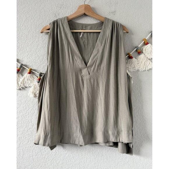 Free People Darcy Pleated Lightweight Line Cami Top Gray Boho Cottage Neutral S - Picture 1 of 8